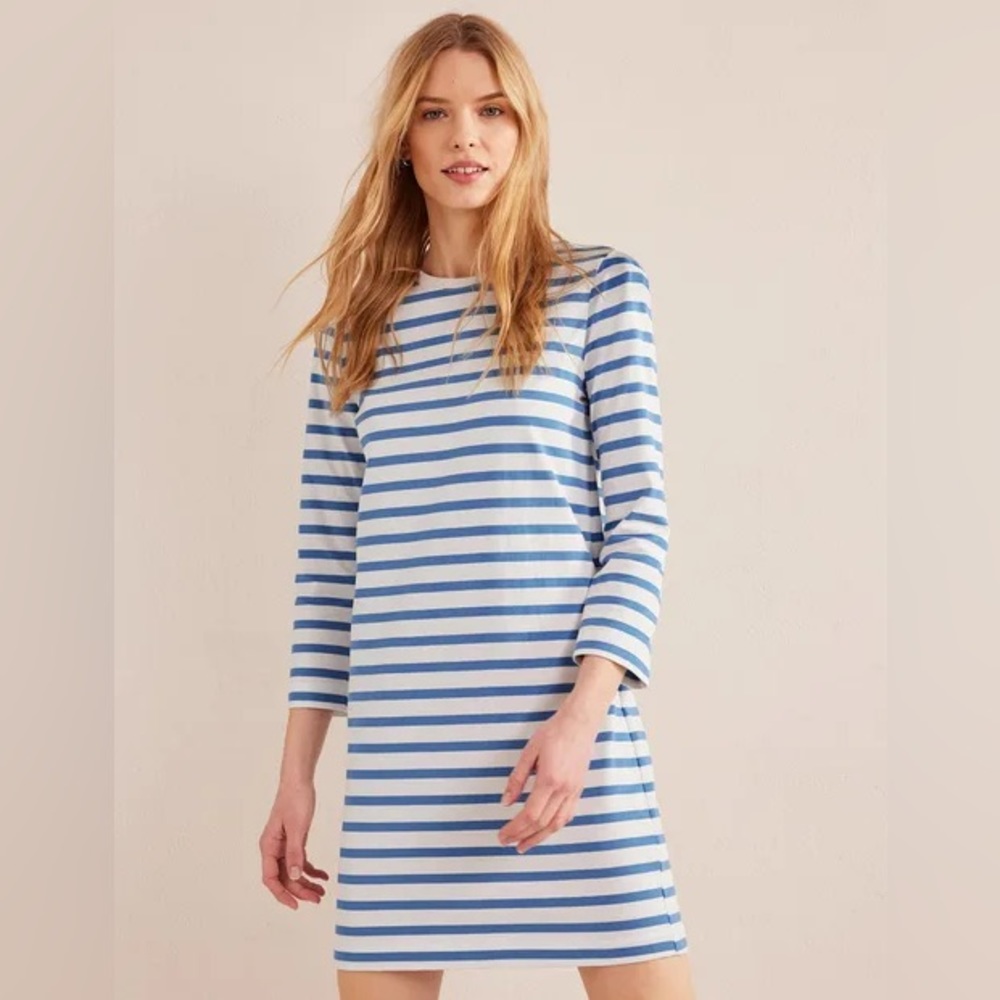 NWT Boden Striped Cotton T-Shirt Dress with 3/4 sleeves